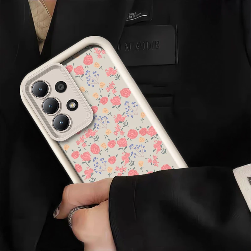 Samsung Galaxy A06 5G A05S A07 A22 A12 A51 A71 A50 A30 A05 A04E A04S A03 Core A32用ソフトフォンケース、マットシリコン製花柄カバー