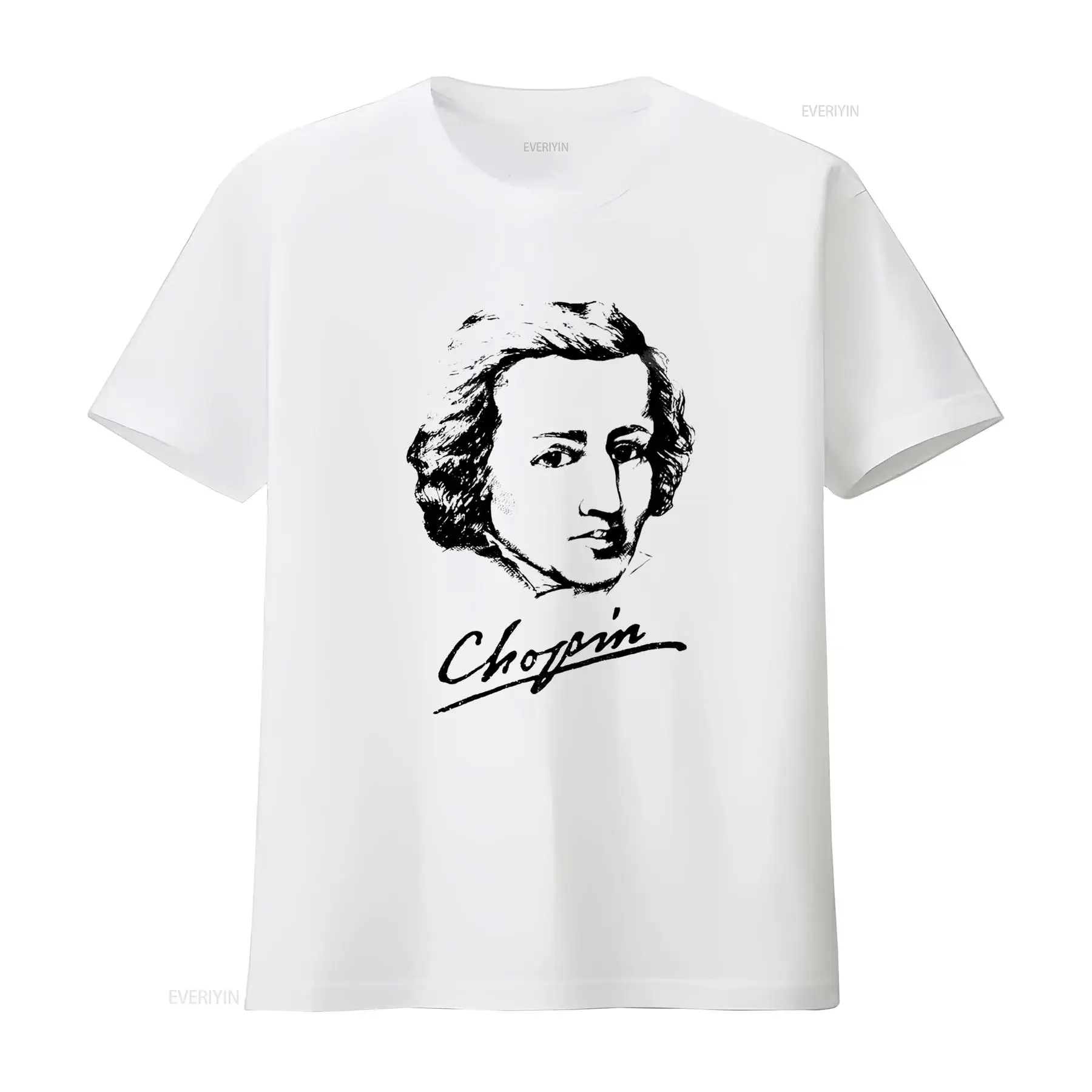 Vintage Black White Line Art Sketch Frederic Chopin Composer Portrait Cool Casual Streetwear T Shirt vintage Washed graphic