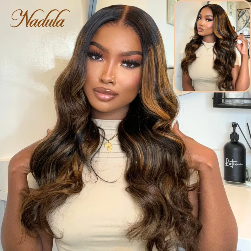 Nadula Hair Bye Bye Knots Wig 7x5 Glueless Lace Balayage Highlight Body Wave Wig No Burden For Summer Colorfull Human Hair Wig