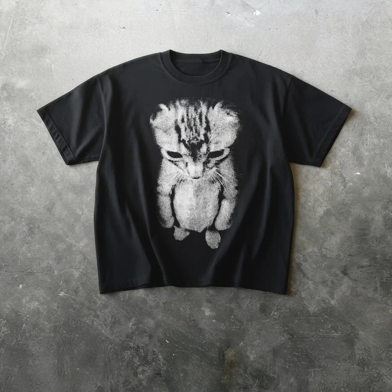 Standing Cat T shirt personality Clothes Year round clothing Oversized Couples Unisex Y2k Short Sleeves Classic high quality tee