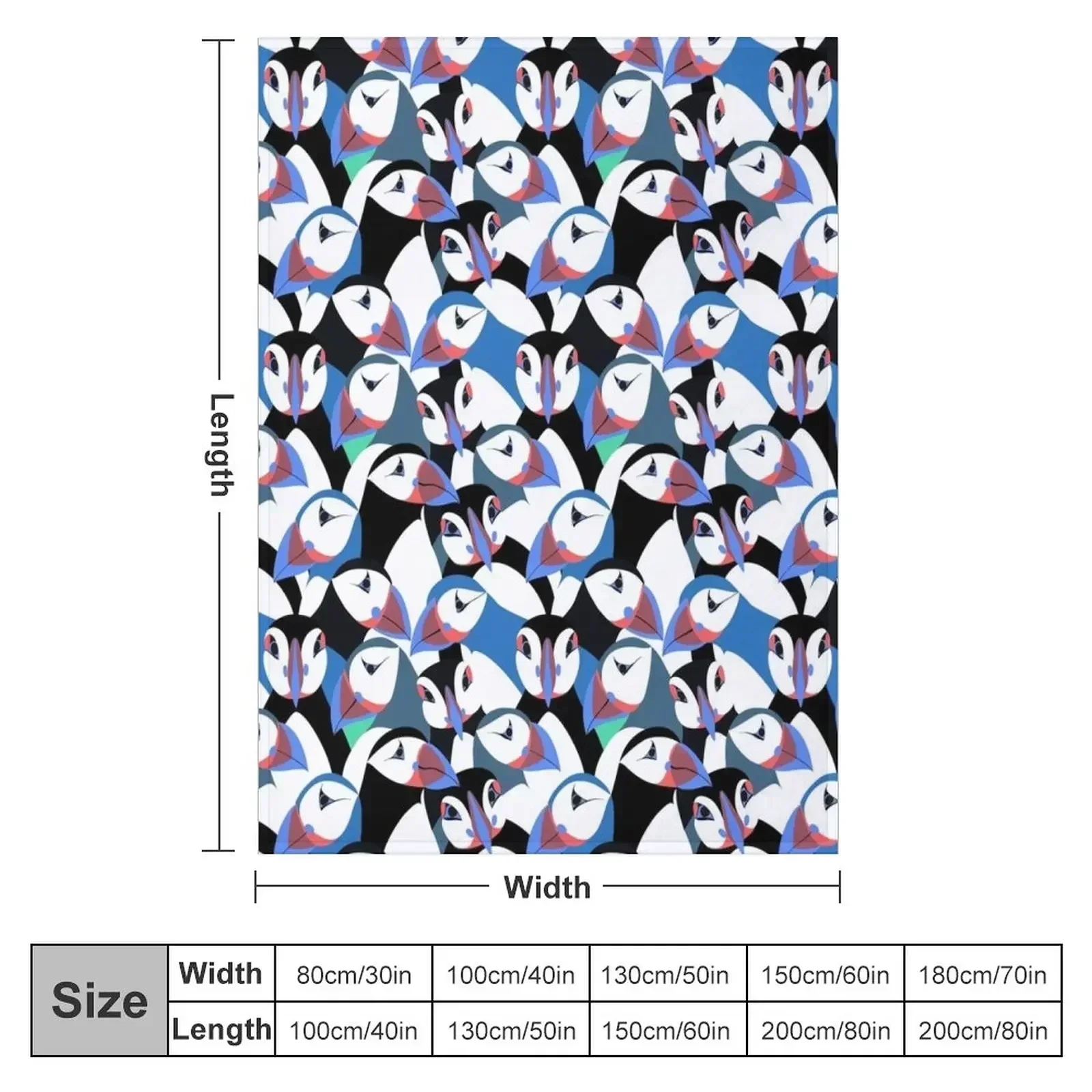 Puffins in bright blue Throw Blanket Custom Personalized Gift Bed linens Vintage Blankets