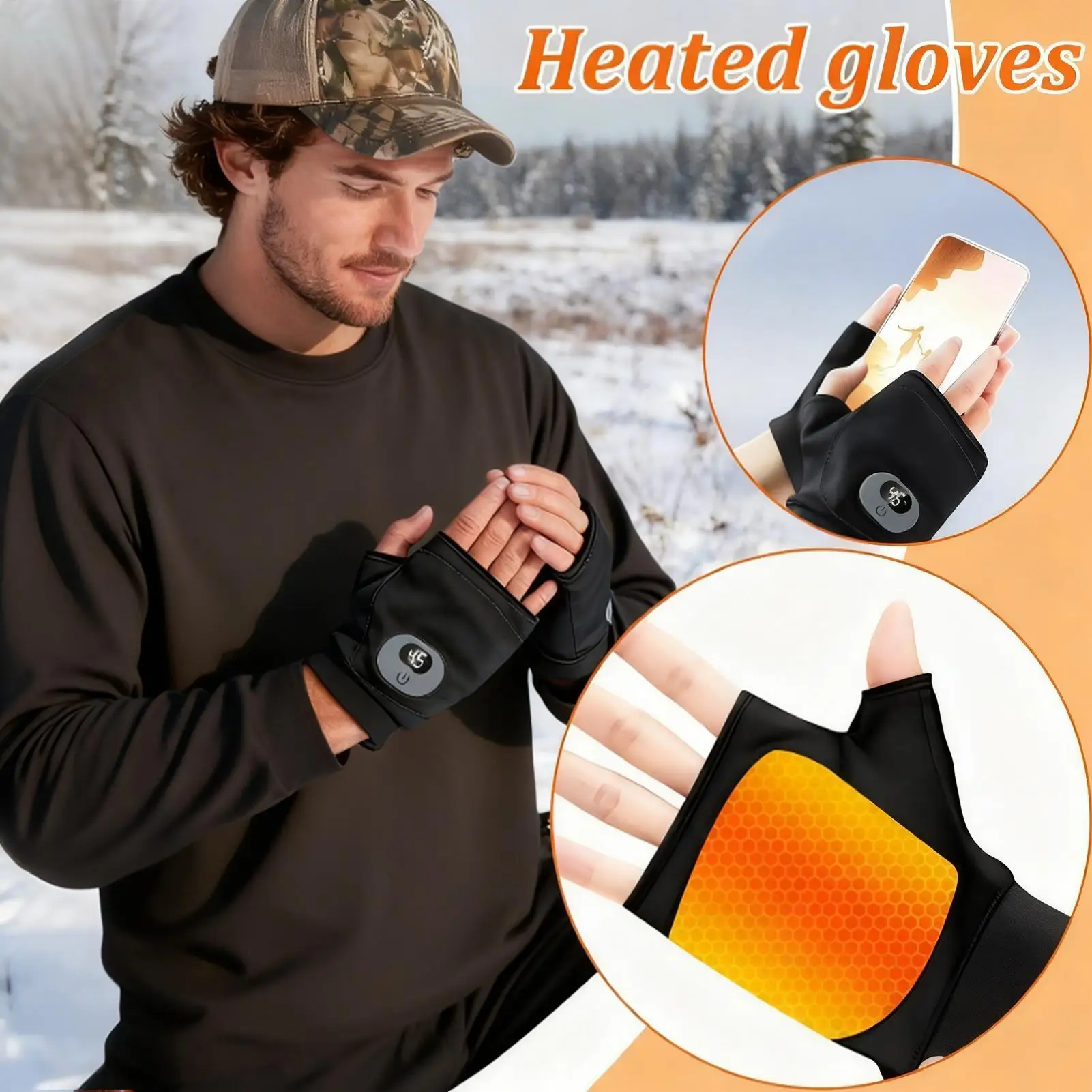 

Touchscreen Heating Gloves Rechargeable Winter Warm USB Electric Heated Gloves Fingerless Hand Warmer Thermal for Skiing Gloves
