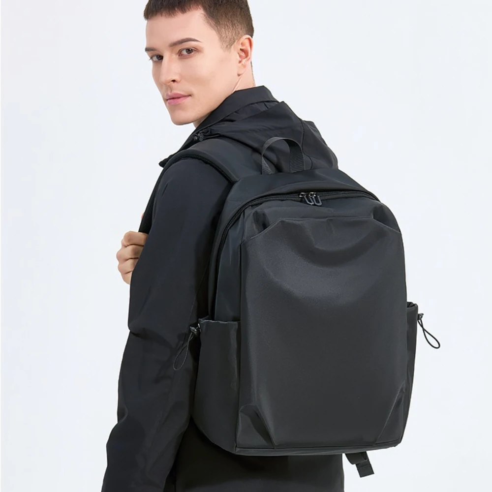 men-black-backpack-waterproof-nylon-laptop-bag-minimalist-travel-daypack-with-side-zipper-pockets-for-daily-commute