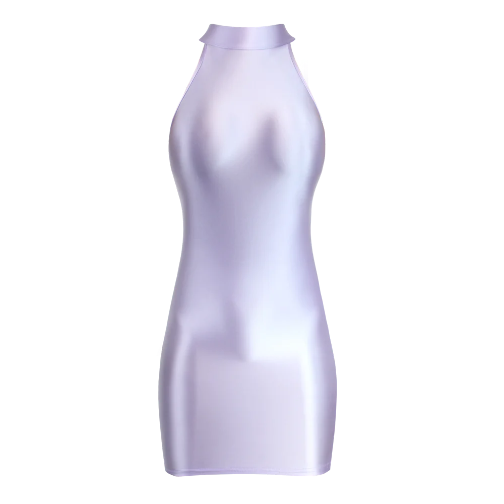Abito da donna in raso lucido lucido senza maniche collo alto gonna aderente liscio elastico tinta unita sexy olio glitter Mjinm