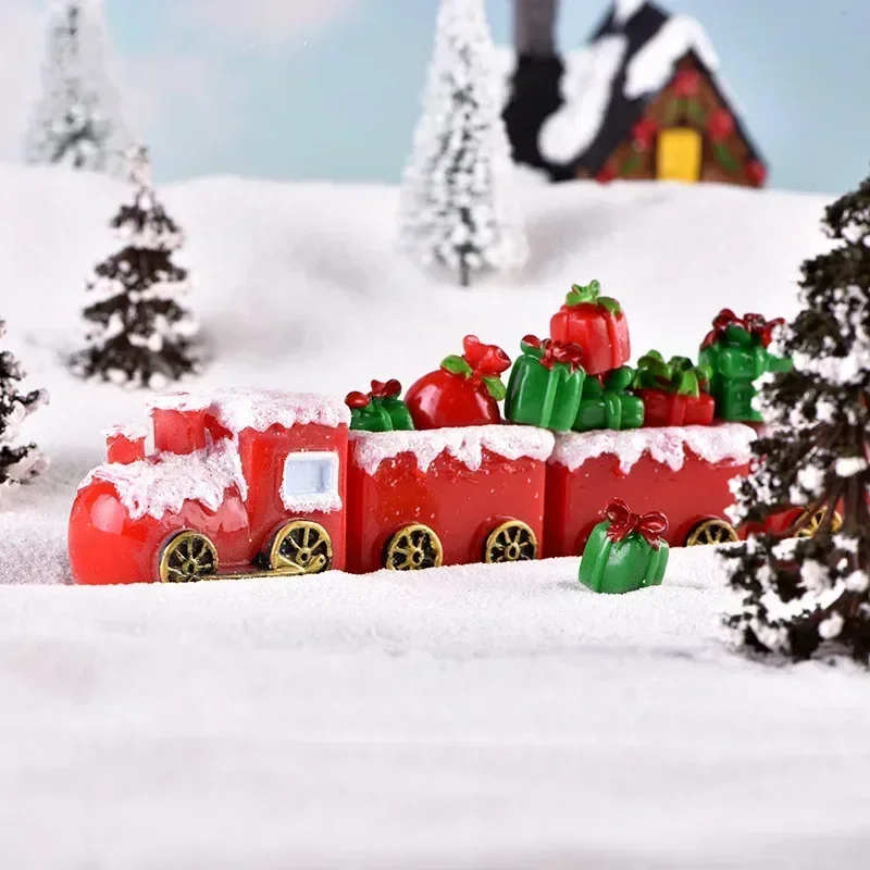 Christmas Elk Snowman Sleigh Deer Car Micro Landscape Snow Decoration Locomotive Car Resin Crafts Home Decoration Supplies