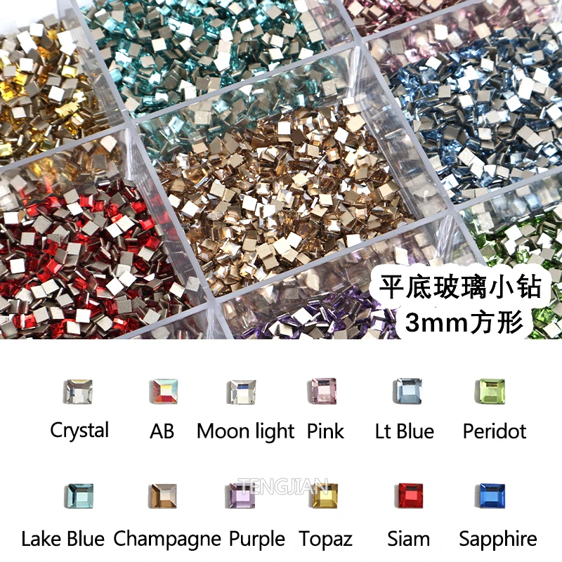 Hot Selling Mini Square FlatBack Nail Art Rhinestone Stone 3MM Glass Crystal  DIY Manicure Accessory Diamond 100Pcs