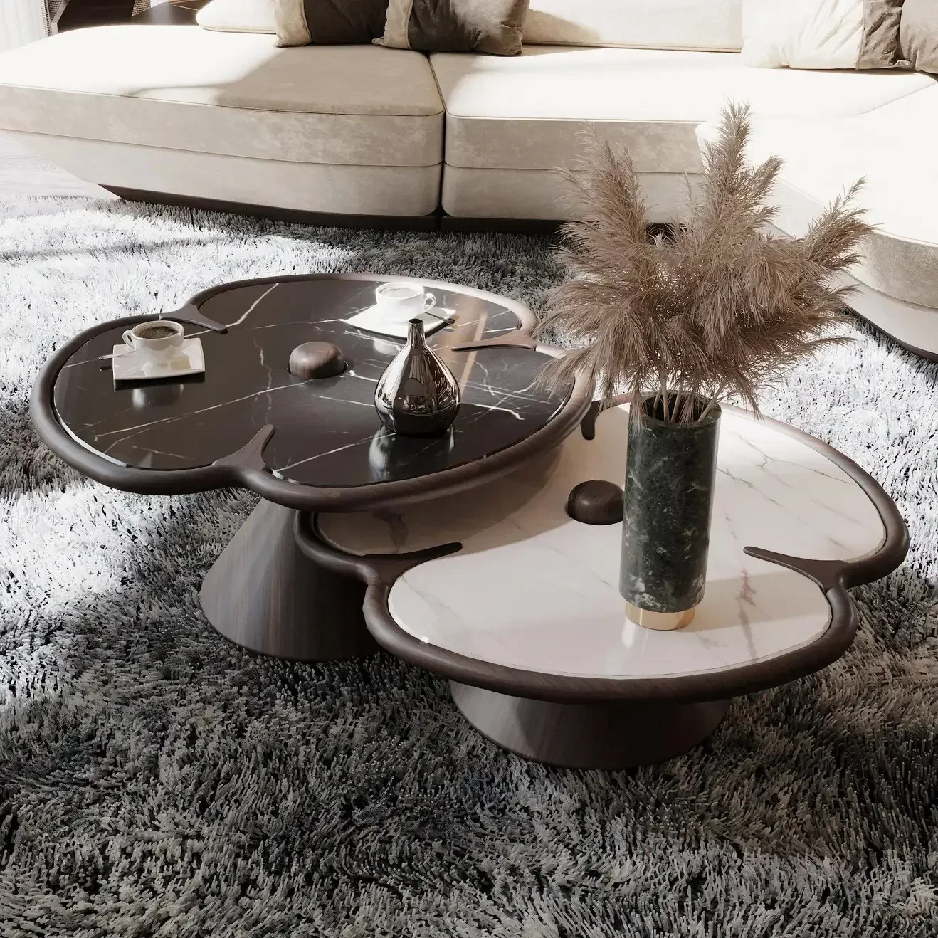 

Living room furniture Light Luxury Clover Coffee Table Hotel Walnut Household Marble