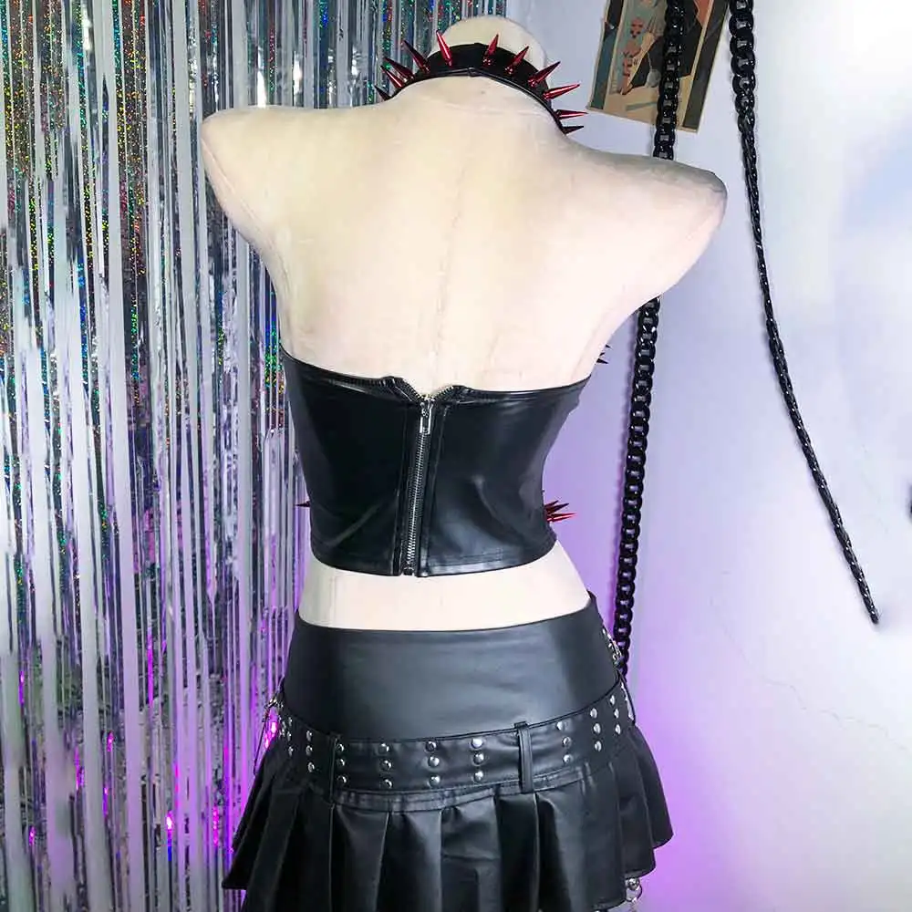 Women's Y2K Goth Top Tanks Emo Gothic Boho Red Spiked Clothes Bra Punk Rock Grunge Clothing with Spikes for Teens Rave Festival