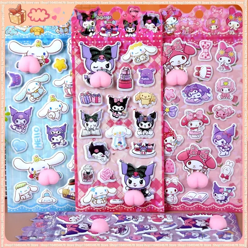 1/4 Uds lindo divertido pegatina de trasero Cinnamoroll Melody Kuromi 3d pegatina de alivio Kawaii alivio del estrés calcomanías blandas juguete para regalo Venta caliente