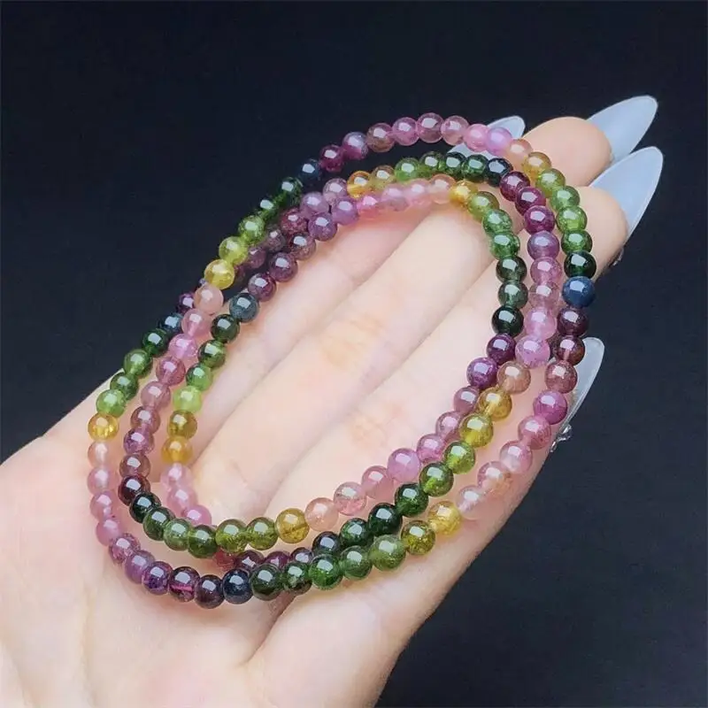 

4MM Natural Tourmaline Triple Circle Bracelet For Women Men Love Gift Crystal Jewelry Holiday Gift 1PCS