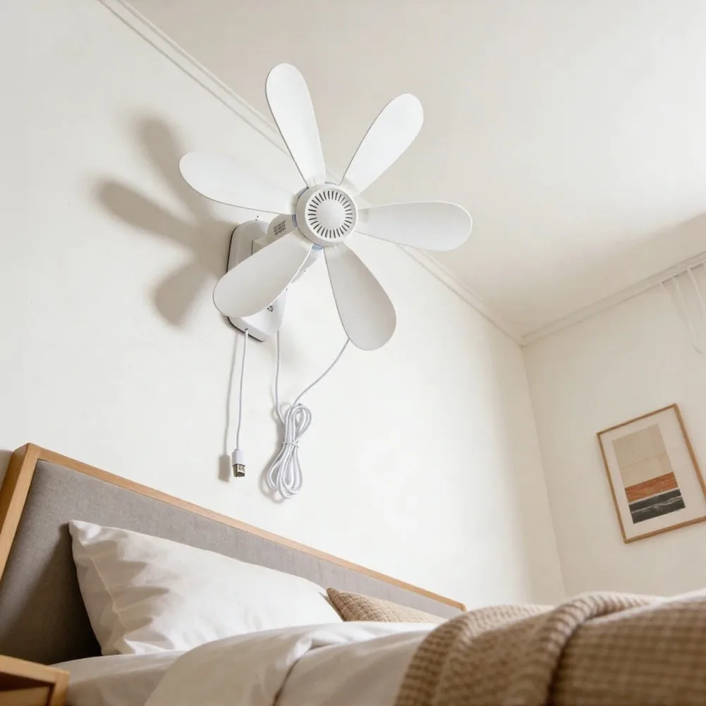 5V Silent USB Wall Fan for Outdoor Camping Conditions Compact Mount Ceiling Fan for Bathroom Kitchen Garage and Workshop