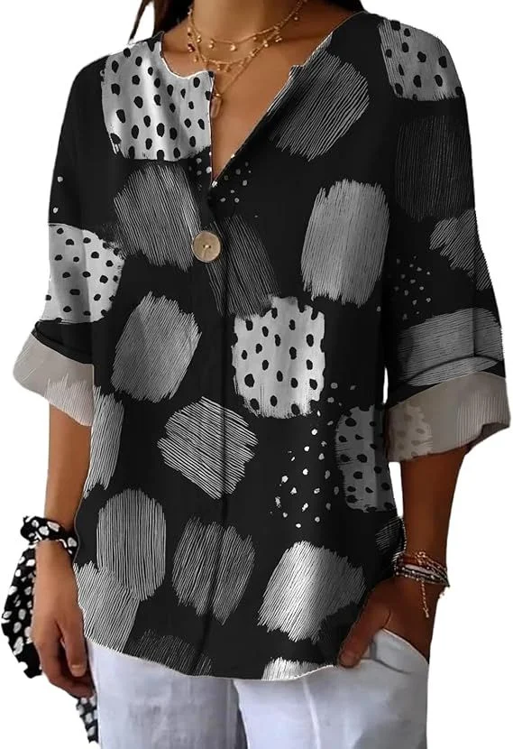 

Womens Long Sleeve Boho Shirts Button V Neck Vintage Floral Tops Ladies Blouses Dressy Casual Graphic Shirt 2025 Spring