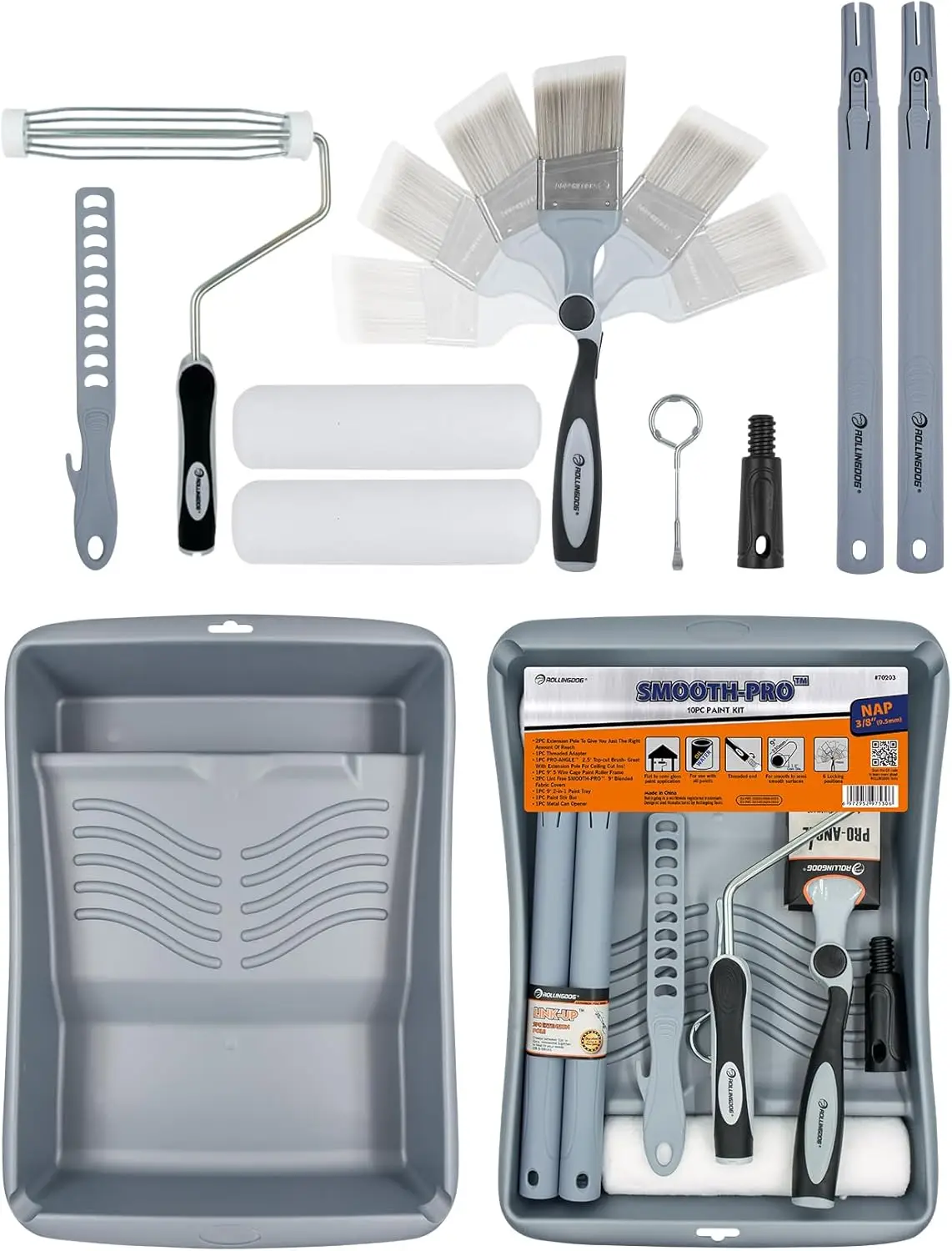 

Набор из 10 предметов: валик для покраски, лоток, телескопическая кисть и штанга для покраски стен и потолков