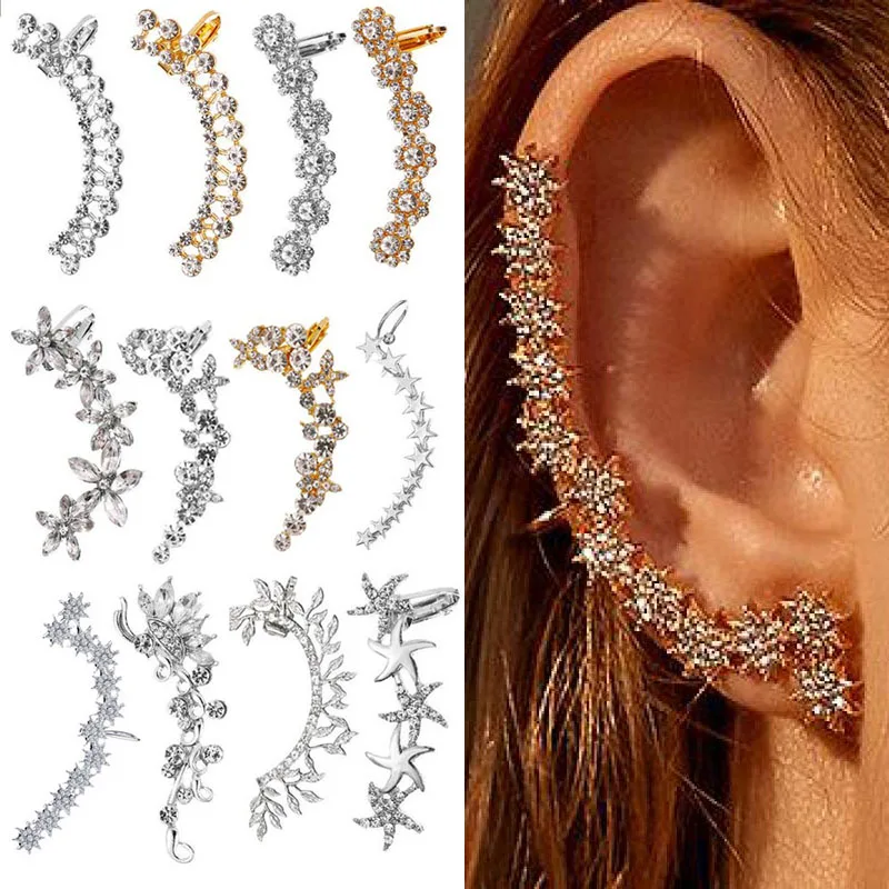 Big Earrings Star Crystal Ear Clip Earrings For Women Zircon Earing Without Hole Jewelry Fake Earring Single Ear Cuffs Earings