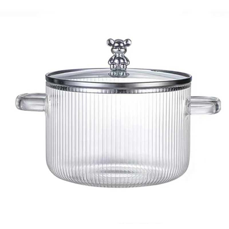 Glass Saucepan Clear Cooking Pot Soup Pot Heating Dual Handles Glass Saucepan With Cover Durable Easy Install Easy To Use Silver