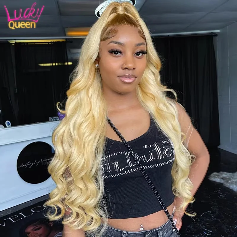 613 شعر مستعار أشقر مع الجذر البني موجة الجسم 4/613 شعر الإنسان شعر مستعار ذيل حصان للنساء الدانتيل الشفاف 13X4 شعر مستعار أمامي قبل قطعها