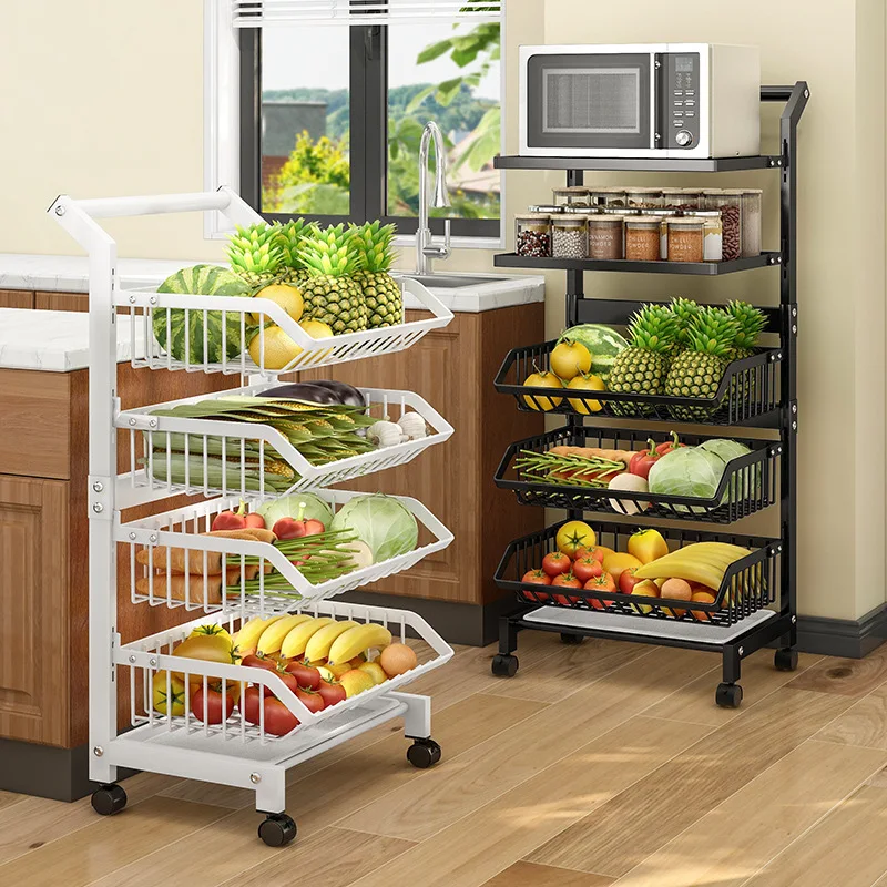 Kitchen Storage Rack Household Multi-Layer Floor Vegetable and Fruit Storage Rack Movable Organizing Trolley Basket