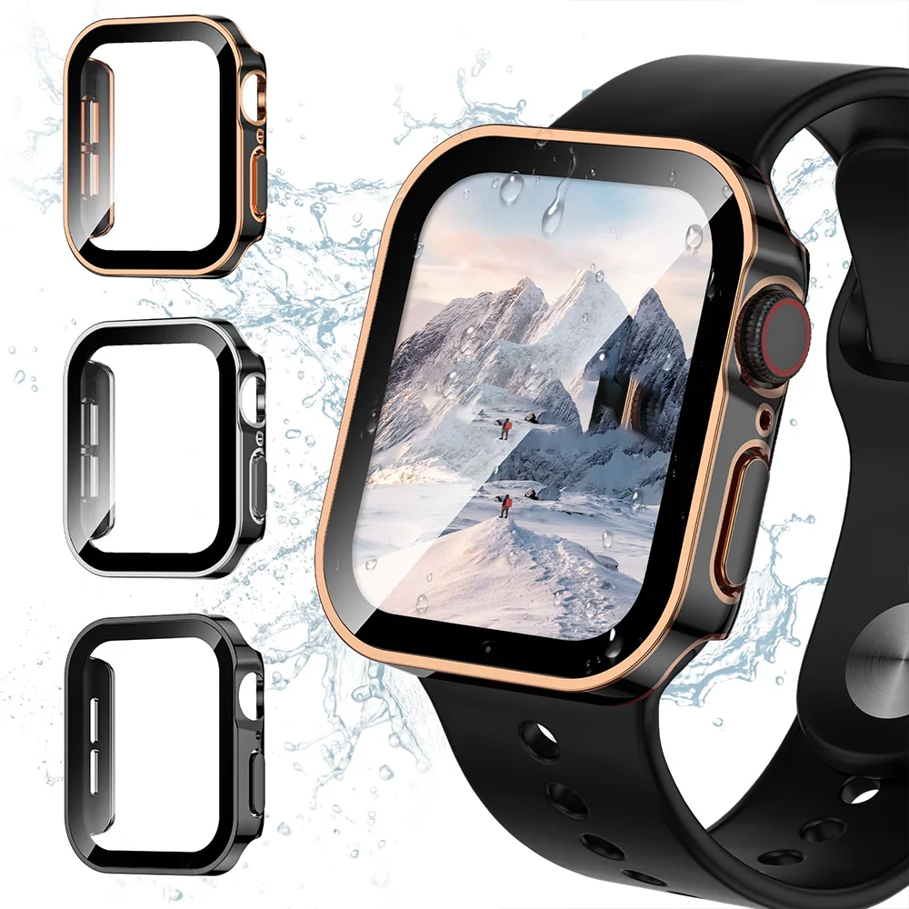 Displayschutzfolie für Apple Watch 10 Gehäuse 46 mm 42 mm 45 mm 44 mm 41 mm 40 mm 44 PC-Stoßstangenabdeckung aus gehärtetem Glas Serie 7 8 9 SE 6 5 4