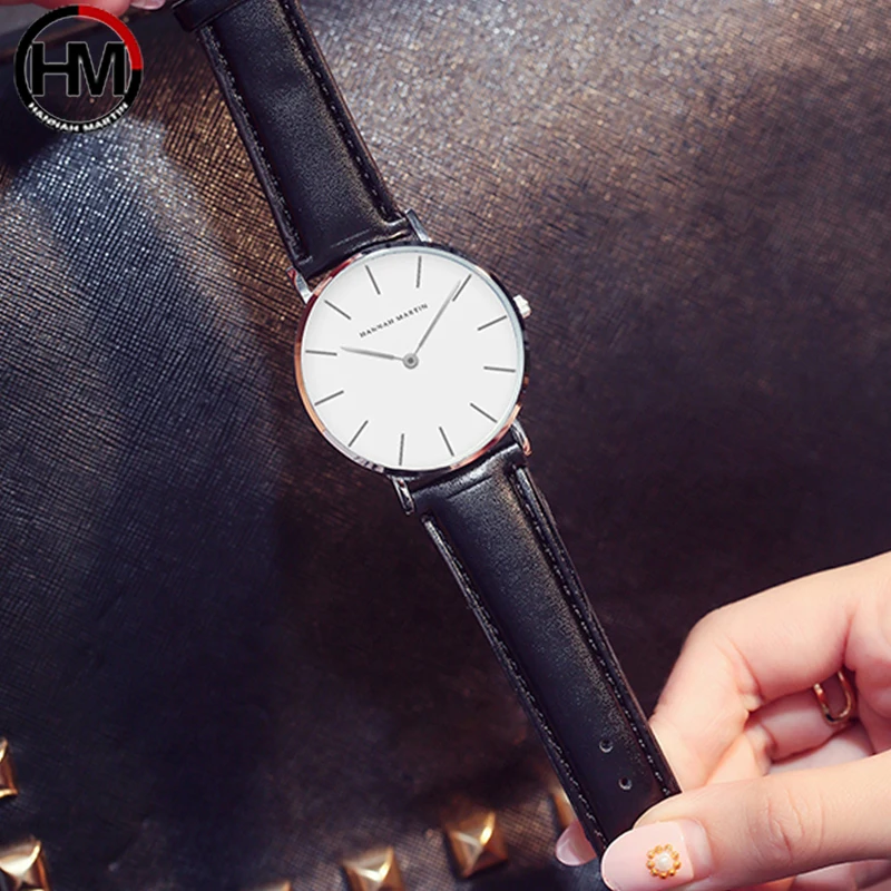 هانا مارتن السيدات حركة كوارتز جلد بني 36 مللي متر الأبيض الهاتفي المرأة العلامة التجارية الفاخرة مقاوم للماء ساعة relogio feminino es
