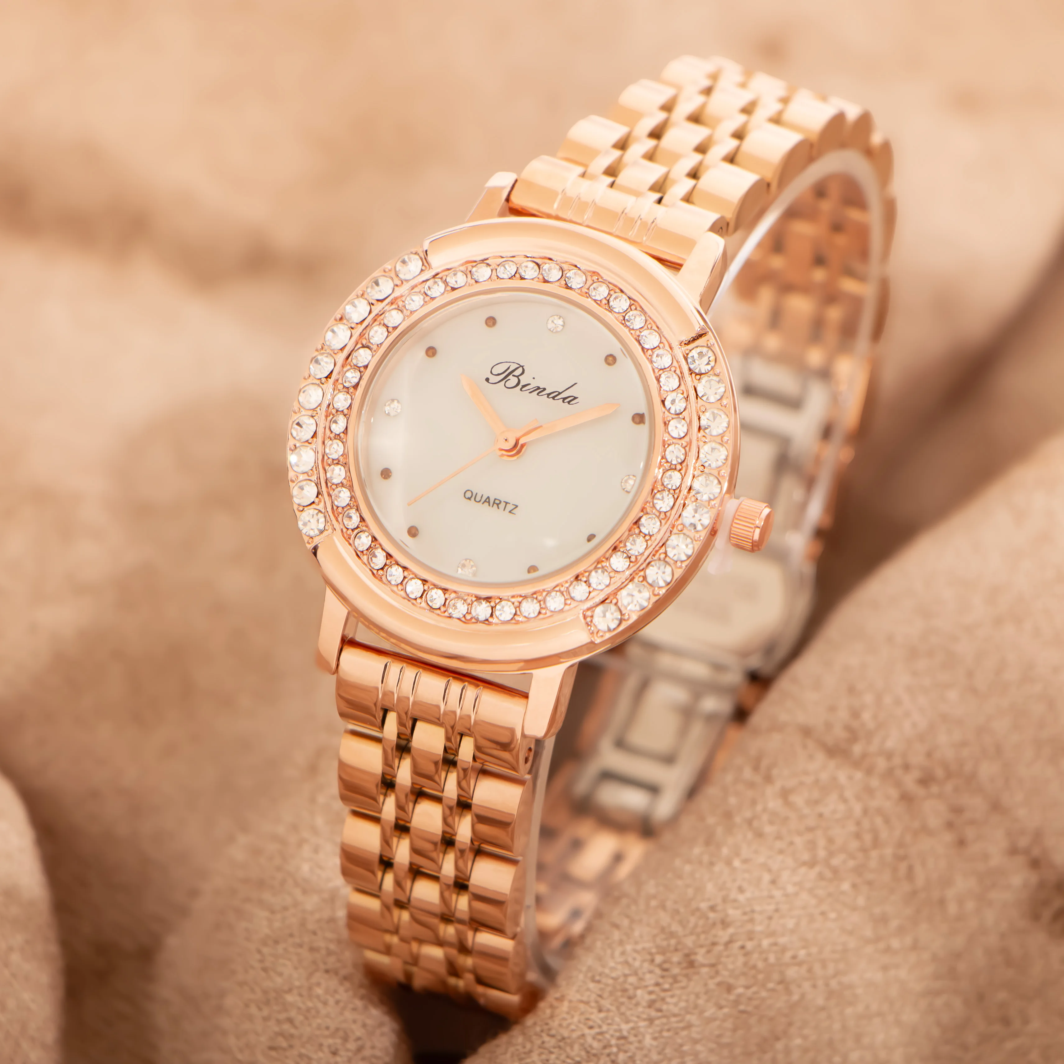 Binda Original Diamond Dial Women's Quartz Watch, Elegant Fashion Design with Steel  Strap