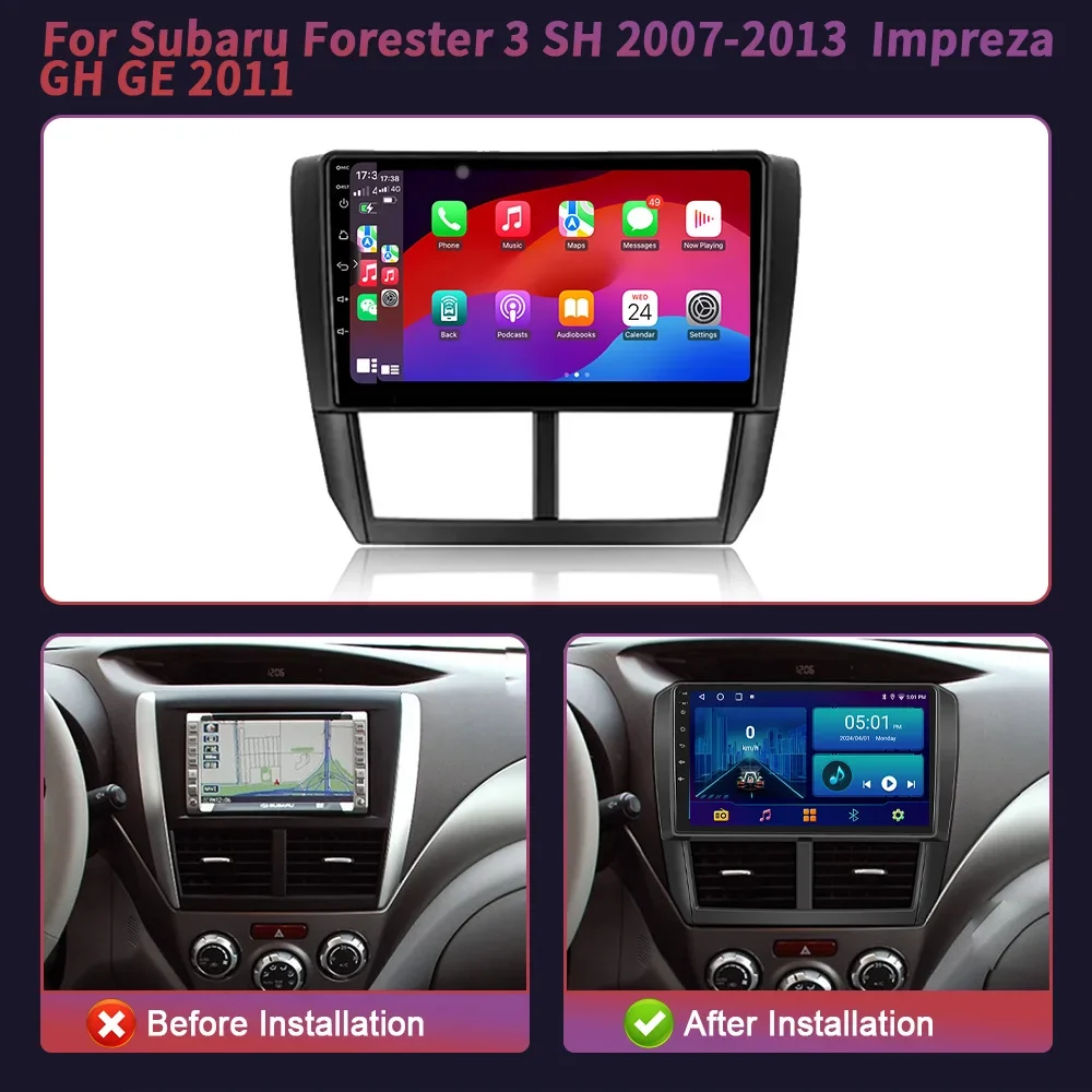 Android 14 For Subaru Forester 3 SH 2007 - 2013 / Impreza GH GE 2011 Car Radio Multimedia  Navigation 4G GPS  2 Din Screen