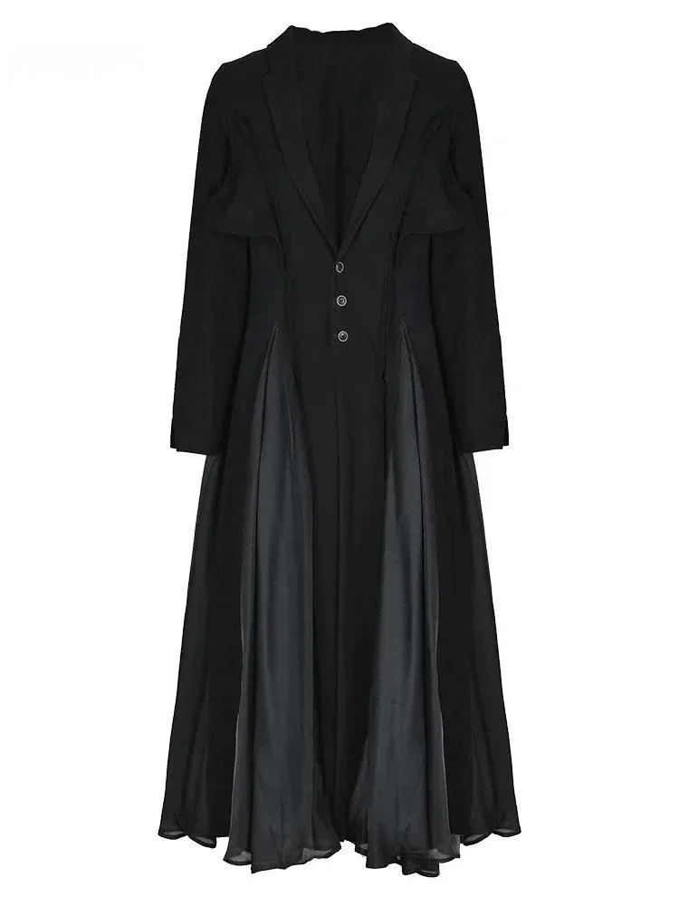 

Women Beige Pleated Linen Long Elegant Dress New Lapel Neck Long Sleeve Loose Fit Fashion Tide Spring Autumn