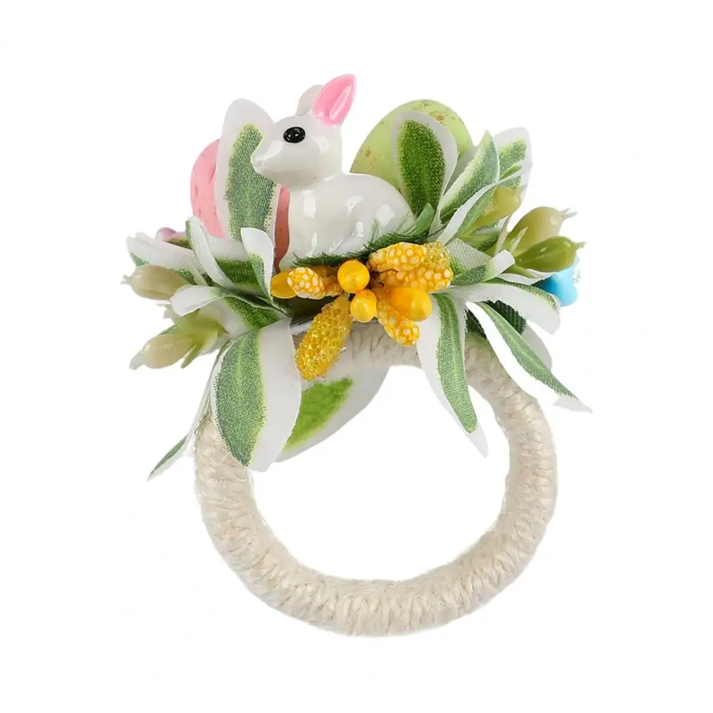 Cute Rabbit Napkin Rings Easter Bunny Napkin Rings with Rabbit Ears Decorative Easter Egg Napkin Holders Spring Leaves Table