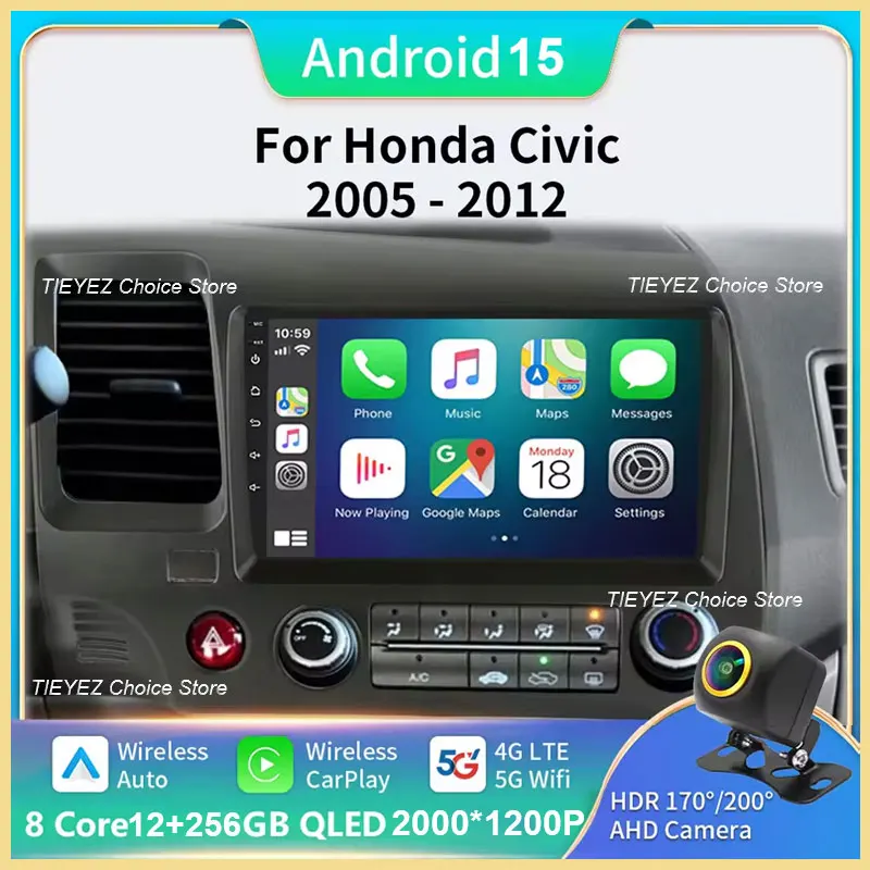 

Android 15 для Honda Civic 8 FK FN FD 2005-2012 2K QLED Android Автомобильный радиоприемник Мультимедийный видеоплеер GPS 4G CarPlay Стерео