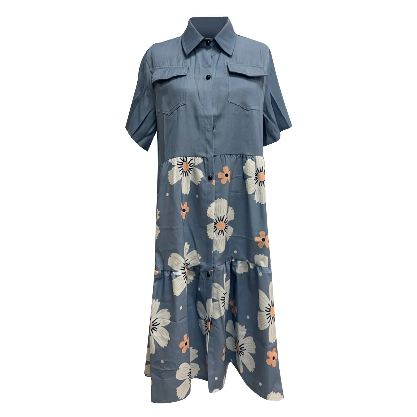 تنورة جينز مع زهور للنساء ، فساتين بطول الركبة ، شبكة غير رسمية ، أزرار متعددة ، فضفاضة كلاسيكية ، عالية الجودة ، الموضة ، الصيف