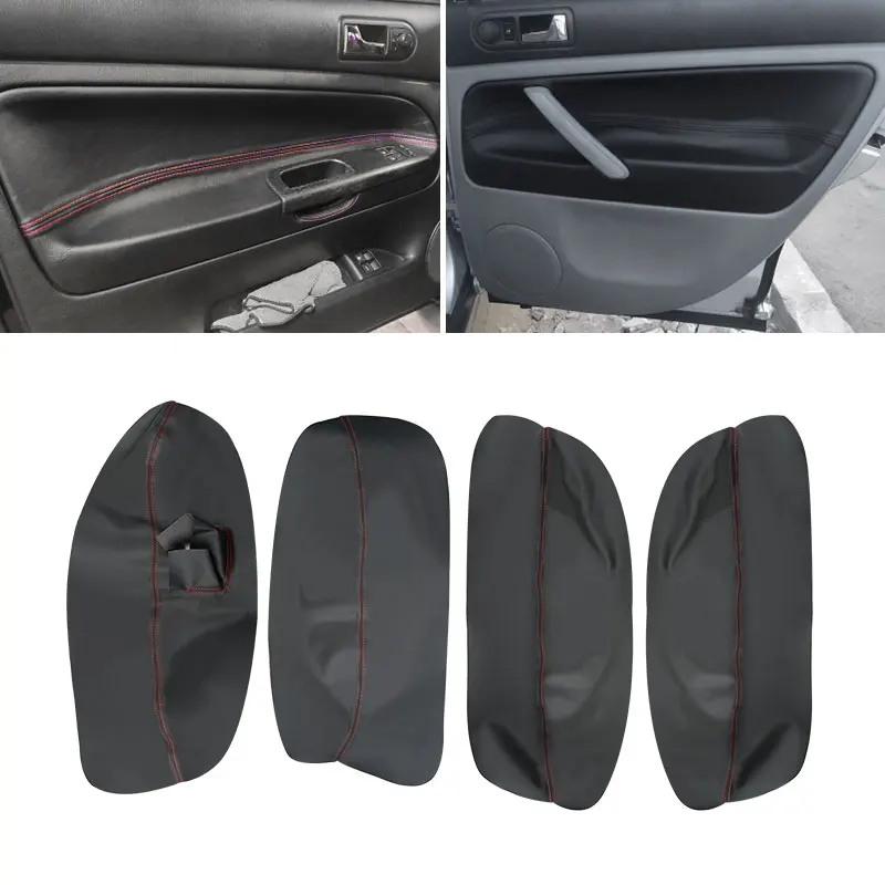 

LHD 4 Doors Car Black-red line Armrest Cover For VW Passat B5 1998 1999 2000 2001 2002 - 2005 Door Armrest Panel Leather Trim