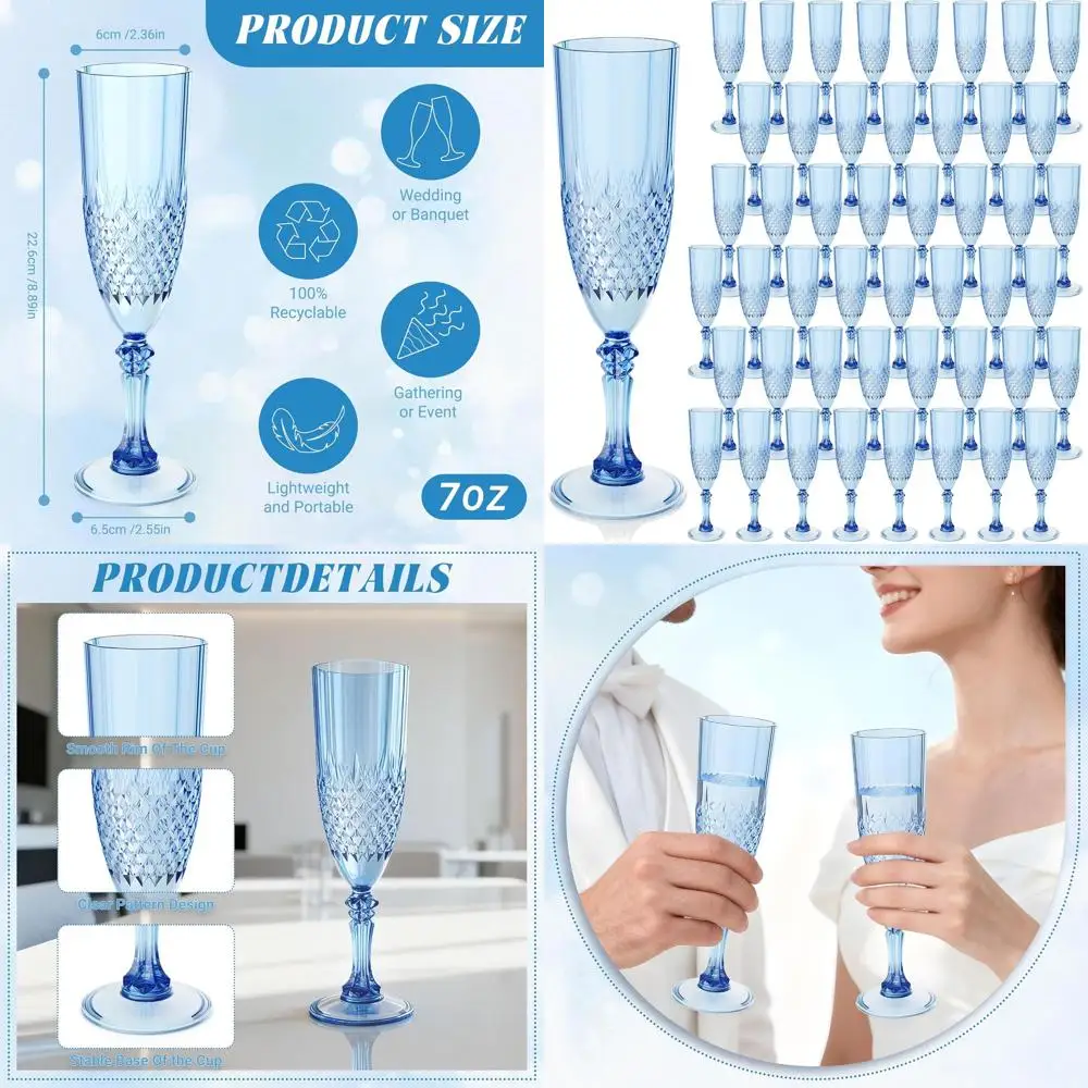 

Bulk Acrylic Champagne Glasses, Unbreakable Reusable, Ideal for Weddings, Parties, and Toasts (48pcs, Blue)