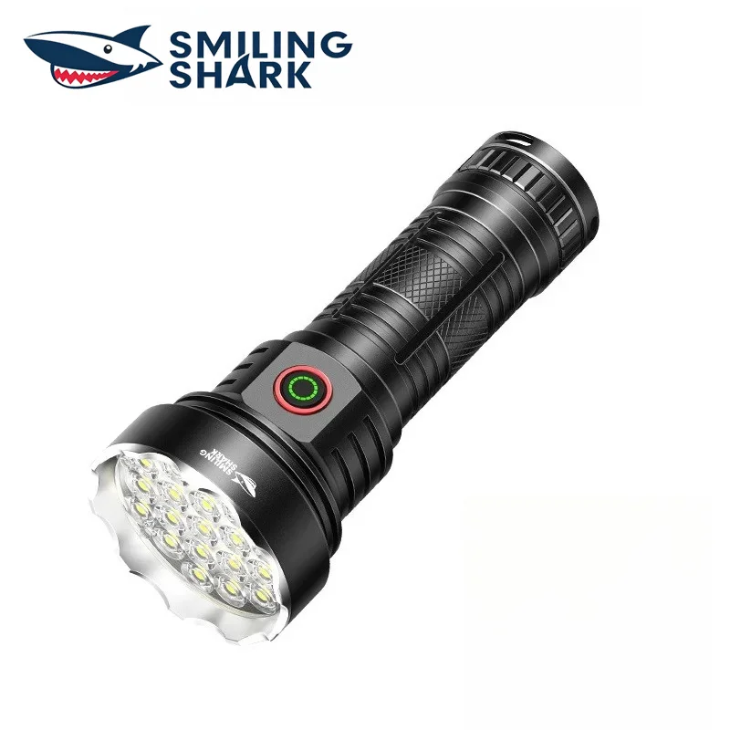 SMILING SHARK Ultra Bright LED Flashlight Portable USB Rechargeable Built‑in Battery Torch for Camping Fishing SD‑5235