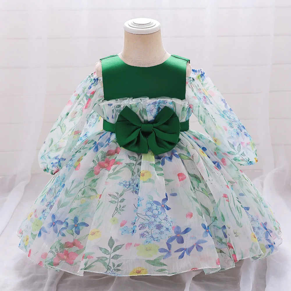 

Green Summer Cute Girls Princess Dress Formal Birthday Wedding Party Prom Gown For Kids Long Sleeve Ice Silk Cooler Ball Gown