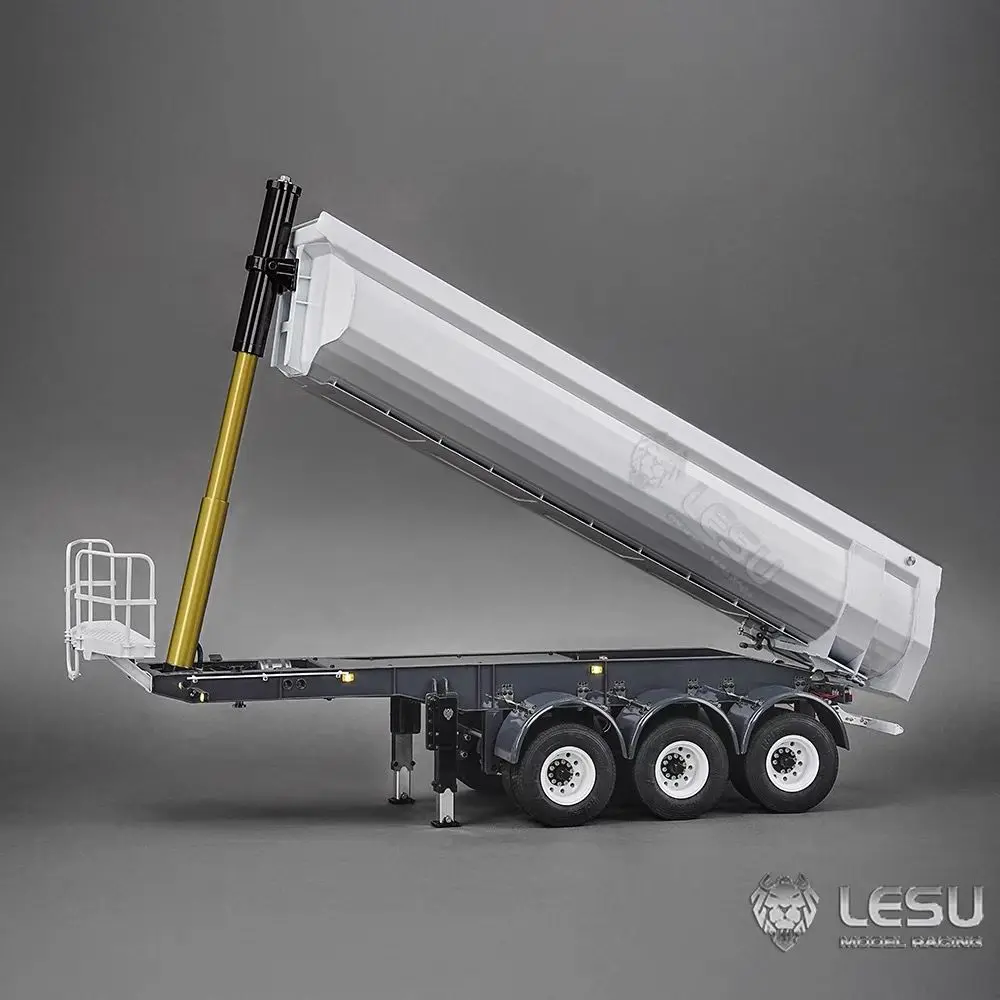 LESU RC Hydraulic Dump Trailer 3 Axles Metal Trailers Electric Legs for 1/14 TAMIYAYA Remote Control Vehicle Tractor Truck Model