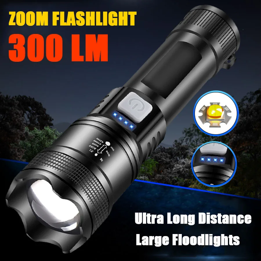 

P50 Bright LED Flashlight 4 Models Tail Warm Light Tactical Torch Built in Battery Rechargeable 1200mAh Camping Fishing Lantern