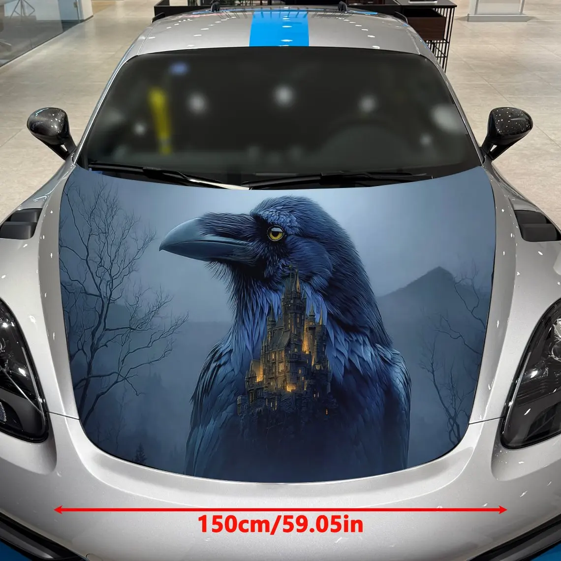 Blue Raven Castle Legend Car Vinyl Wrap, PVC Material Waterproof Car Hood Sticker, Self-Adhesive Scratch-Resistant Stickers for