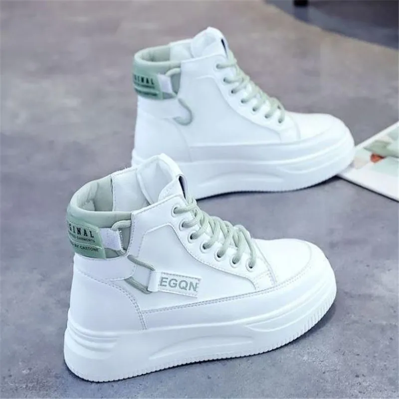 Women Platform Sneakers White High Top Vulcanize Shoes Leather Chunky Casual Shoe Fashion Autumn Leisure Flats Women\'s Sneaker