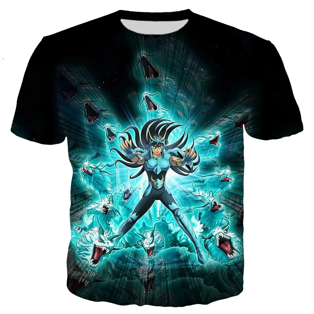 Homens e mulheres Saint Seiya T-shirt estampada em 3D, moda retrô, clássico, anime, personalidade, lazer, rua, legal, na moda, extra grande