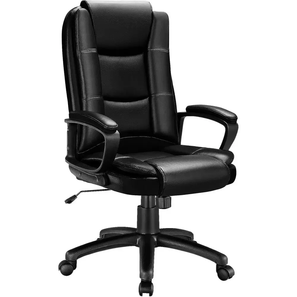 Ergonomic High-Back Gaming Chair with Lumbar Support, Adjustable Swivel, and Comfortable Black Leather for Home Office Use