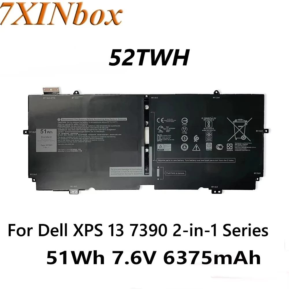

7XINbox 52TWH 7.6V 51WH Laptop Battery For DELL XPS 13 7390 2-in-1 13-7390-D1505TB D1505TW D1705S D1605W D1705W D1805S Series