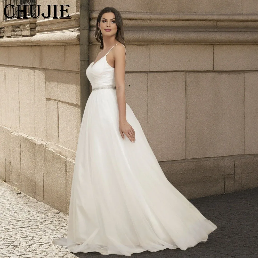 فساتين زفاف بسيطة بدون أكمام أنيقة على شكل حرف A ترتر فساتين زفاف كلاسيكية مخصصة فستان عروس كلاسيكي فيستدو دي نوفيا