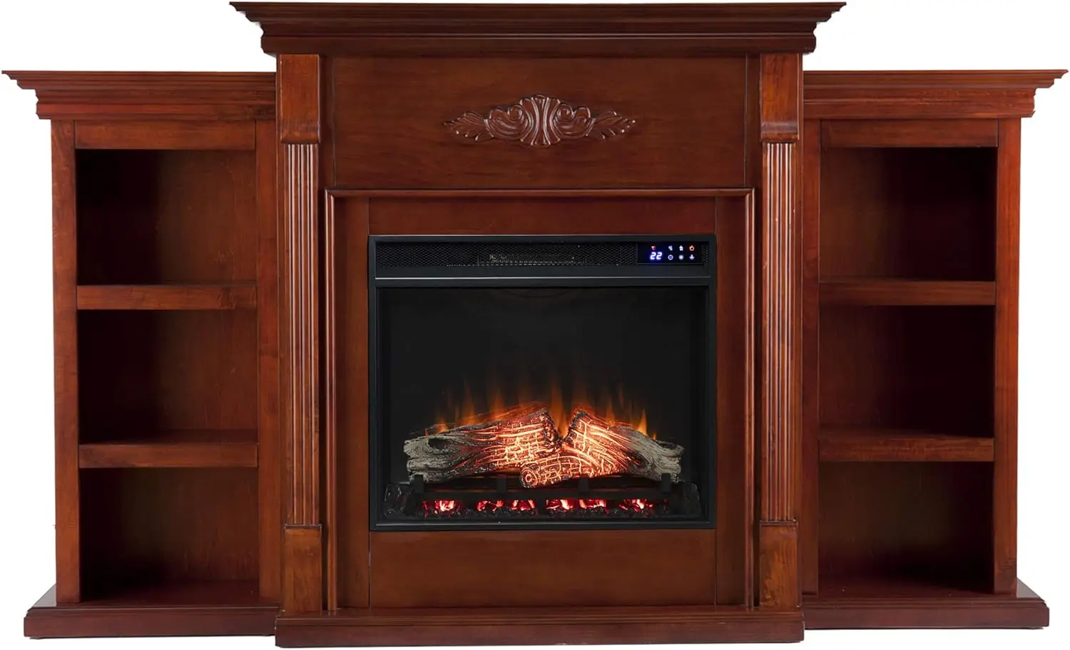 Tennyson Electric Fireplace With Bookcases, New Mahogany