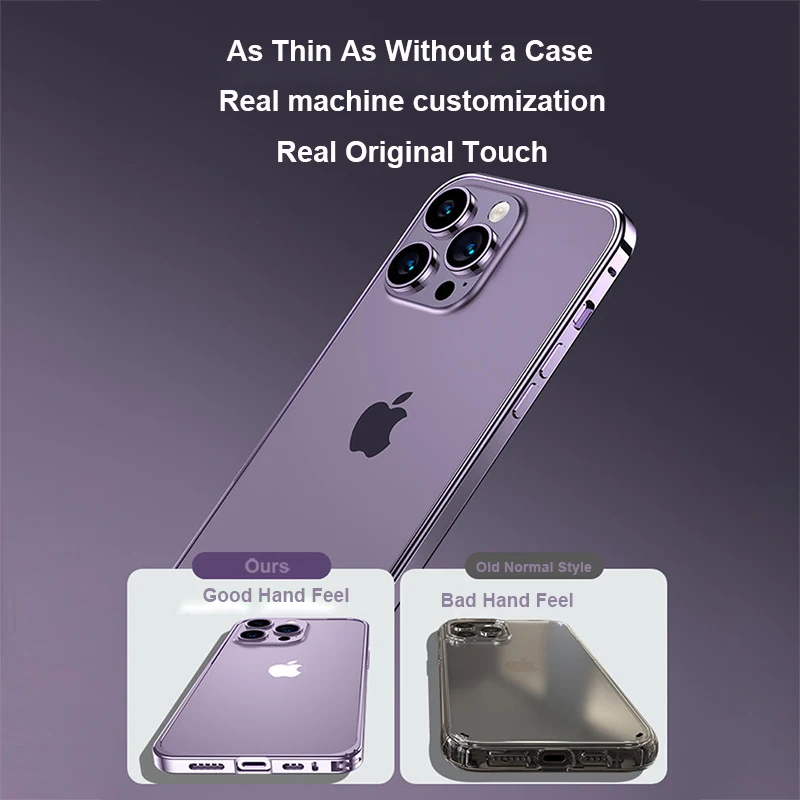 Luxury Light Aluminum Metal Frame For iPhone12 13 14 Plus 15 16Pro Max Bumper Case Ultra Thin Alloy Protective Back Acccessories