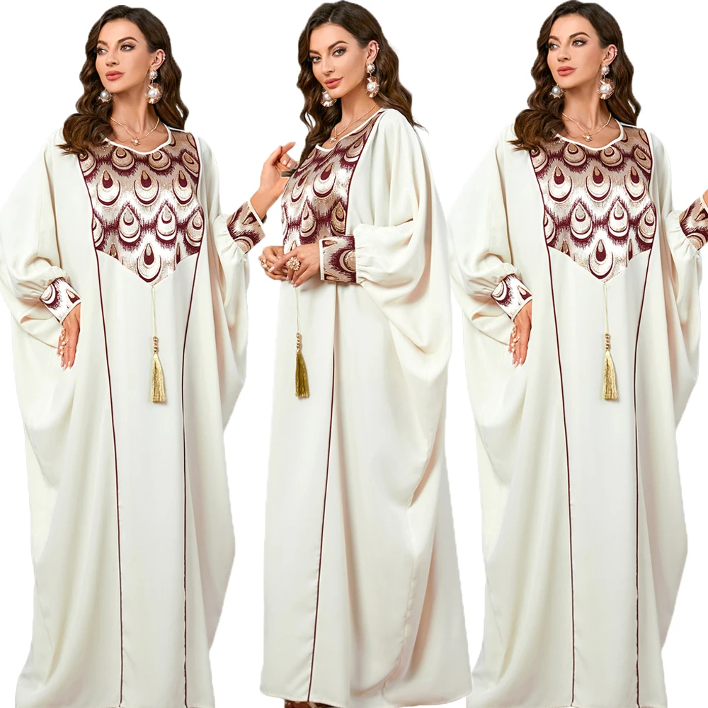 

African Muslim Dress for Women Tassel Abayas Bat Sleeve Abaya Loose Oversized Caftan Islam Vestidos Moroccan Kaftan Elbise 2024