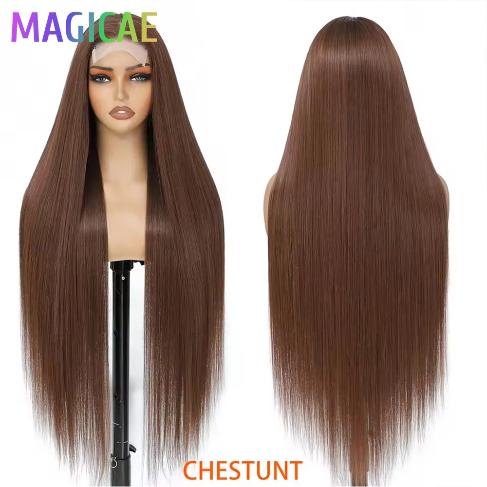 

Magicae 330Grams 36Inch 4x4 Lace Front Wigs Chestnut Brown Wigs Ombre Highlight Straight Blond P27/613# High Temperature Cosplay