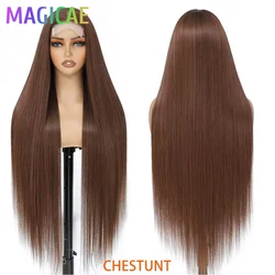 Magicae 36Inch 4x4 Lace Front Wigs Chestnut Brown Wigs Ombre Highlight Straight Blond P27/613 High Temperature Synthetic Cosplay