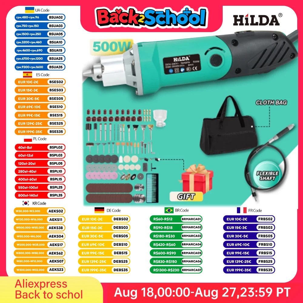 HILDA 500W Verde Incisore Trapano Elettrico 6 Posizioni Velocità Variabile Ad Alta Potenza Lavorazione Del Legno Utensili Rotanti Set Smerigliatrice Lucidatura