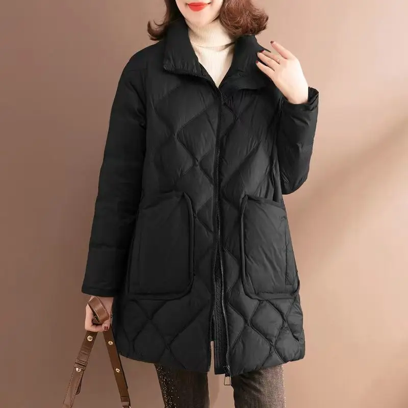 Autumn Winter Cotton Coat Women's Clothing Trend Quilted Jackets Warm Vintage Pocket Windproof Outerwear Long Sleeve Design Tops