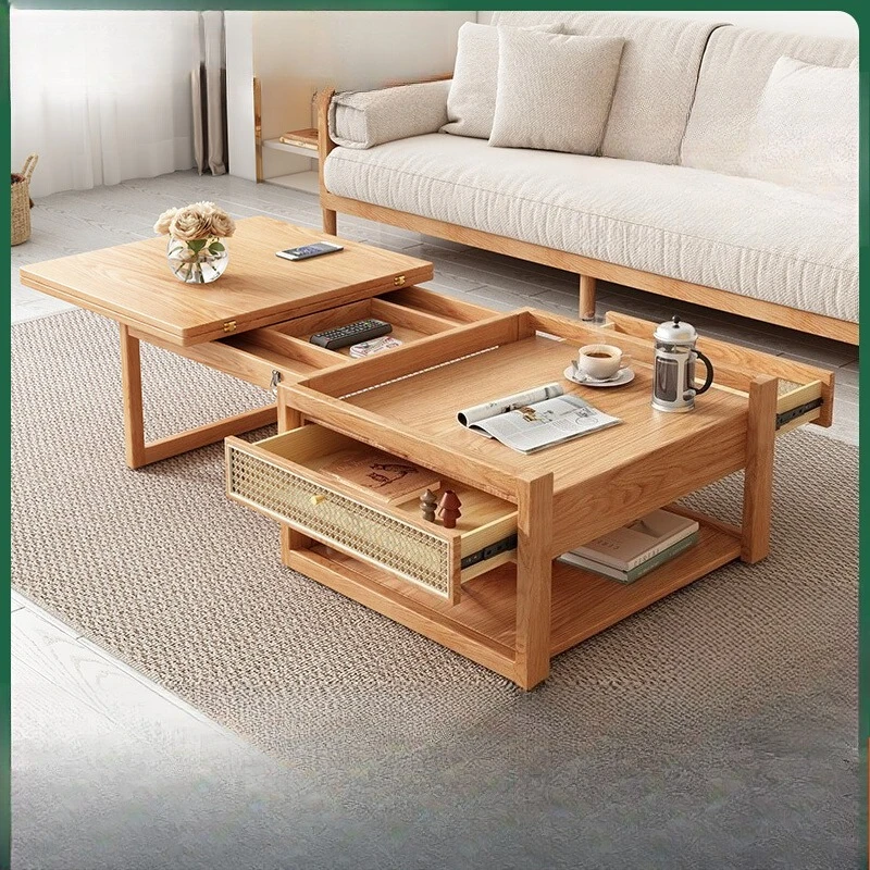 

Simple log wind lift coffee table dining table integrated, medium and small apartment all solid wood coffee table combination