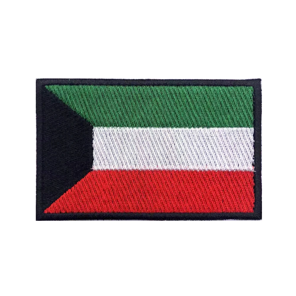 Kuwait flag Patches Armband Embroidered Patch Hook & Loop Iron On Embroidery  Badge Military Stripe